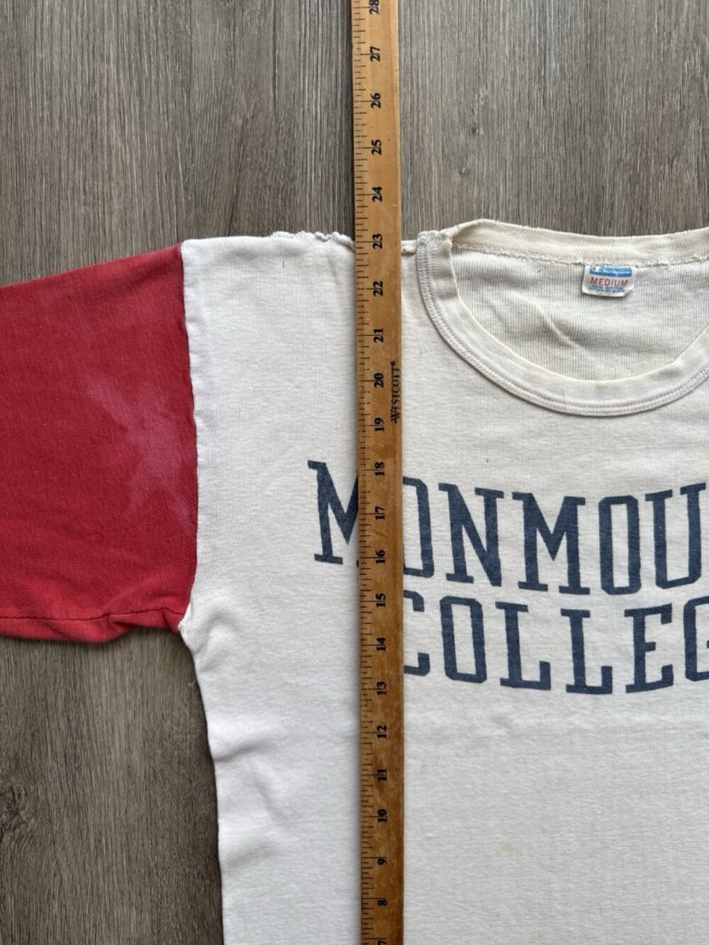 True Vintage 60s Champion Monmouth College 3/4 Sleeve Football Shirt Rare Fade - Picture 14 of 14
